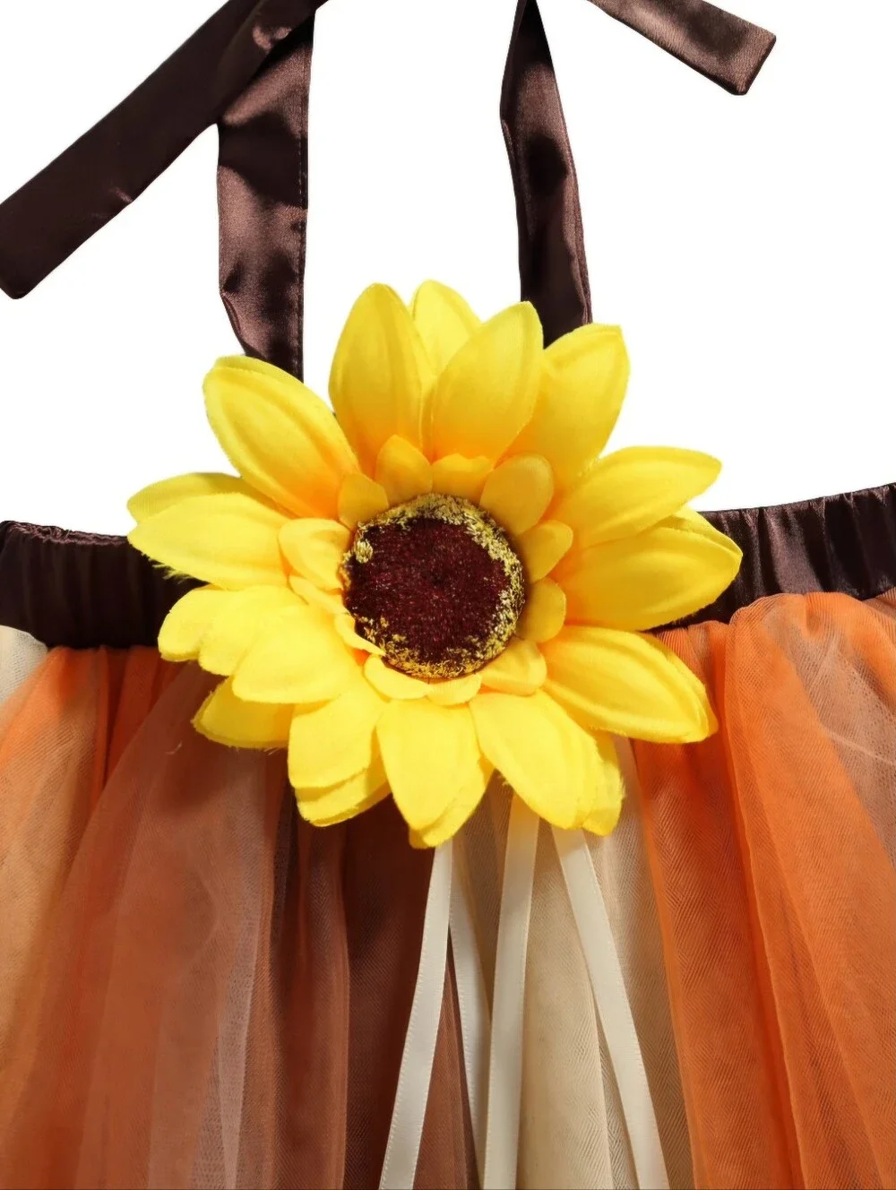 Girl Fall Sunflower Tutu Dress Halter Ribbon Halloween Pumpkin Patch Outfit 4-5Y